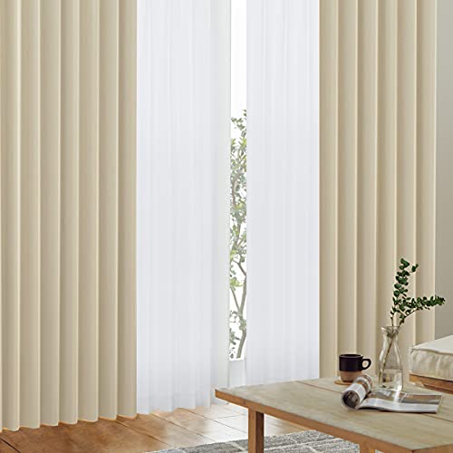 カーテンくれない 1級 遮光カーテン「K-wave-D-plain」セット 日本製 防炎 ラベル付【40色×140サイズ】 節電対策に 保温 断熱 幅100×丈200cm 4枚組(厚地2枚・レース2枚) エクリュ/レース：ホワイト (レース丈:-2cm)